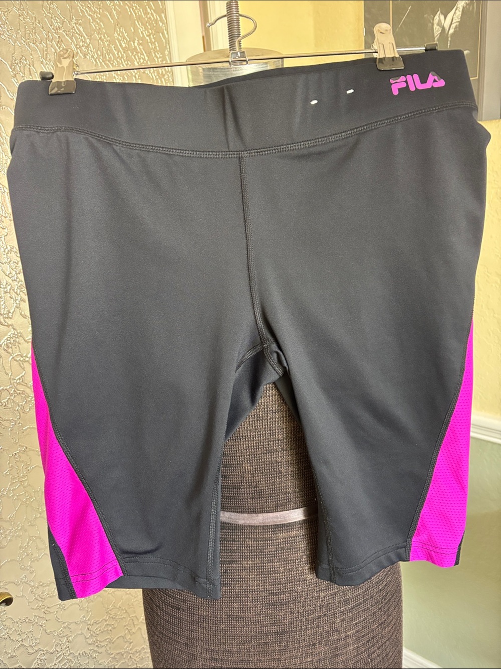 Fila Black Bike Shorts with Fuchsia Side Panels NWOT M